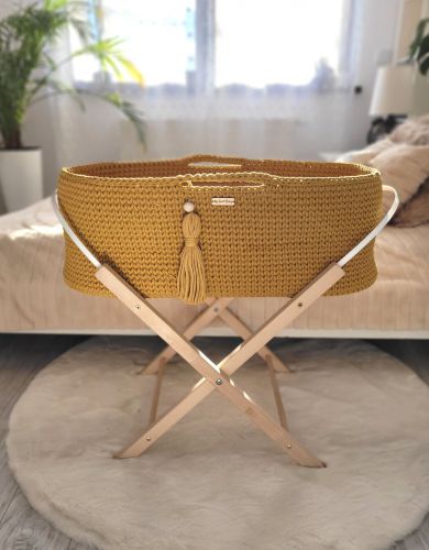 Moses basket BOHO Handmade with stand - honey yellow