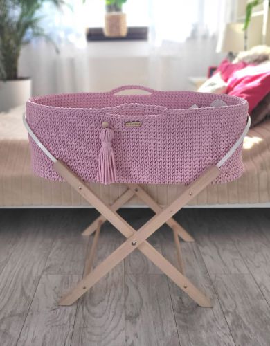 Moses basket BOHO Handmade cotton with mattress - pink