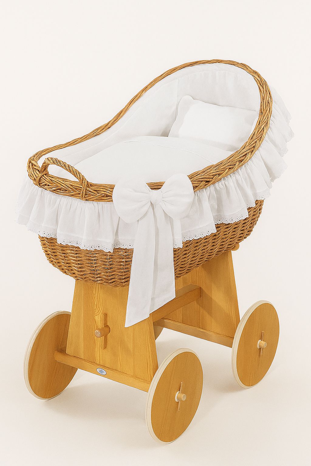 Moses Basket Wicker hood crib Carina - natural + white bedding