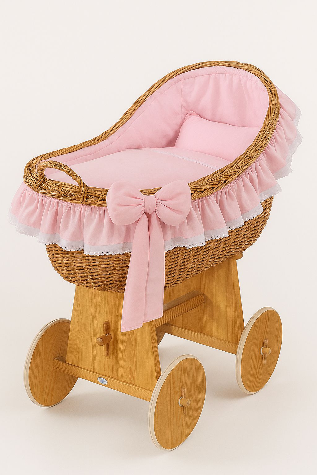 Moses Basket Wicker hood crib Carina - natural + pink bedding