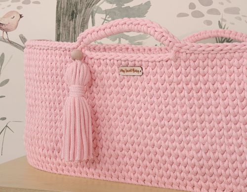 Moses basket BOHO Handmade with stand - pink