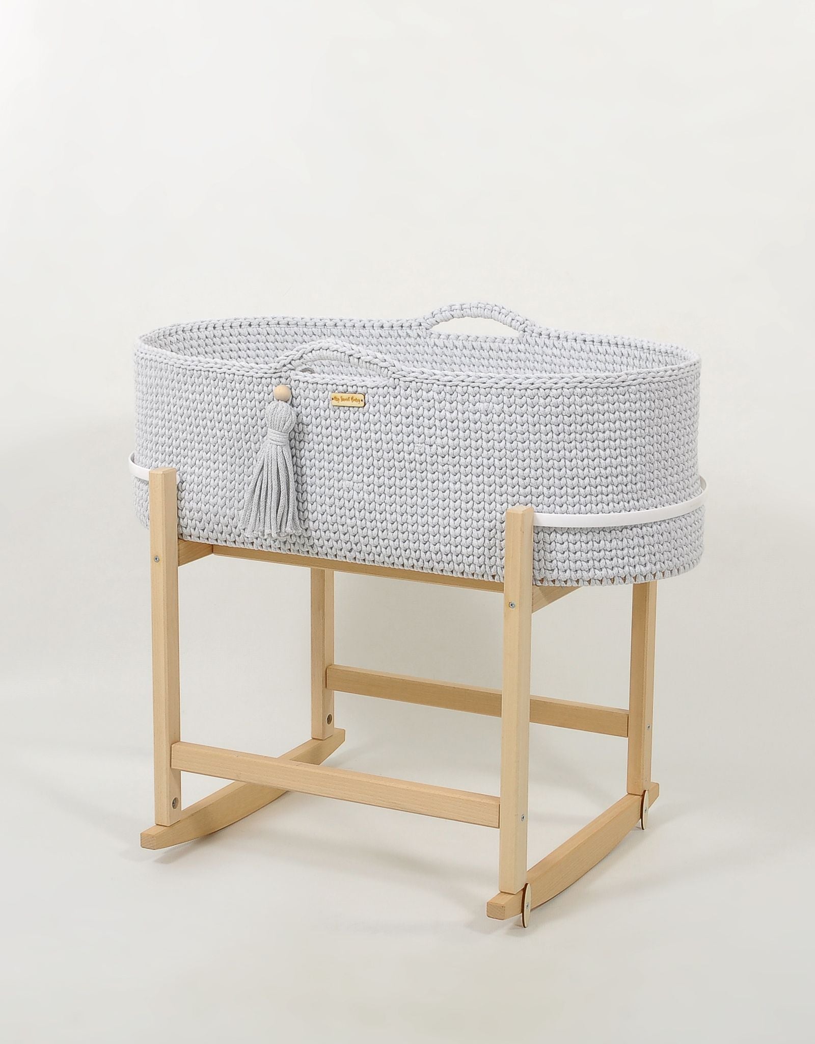 Moses basket BOHO Handmade with cradle - light grey