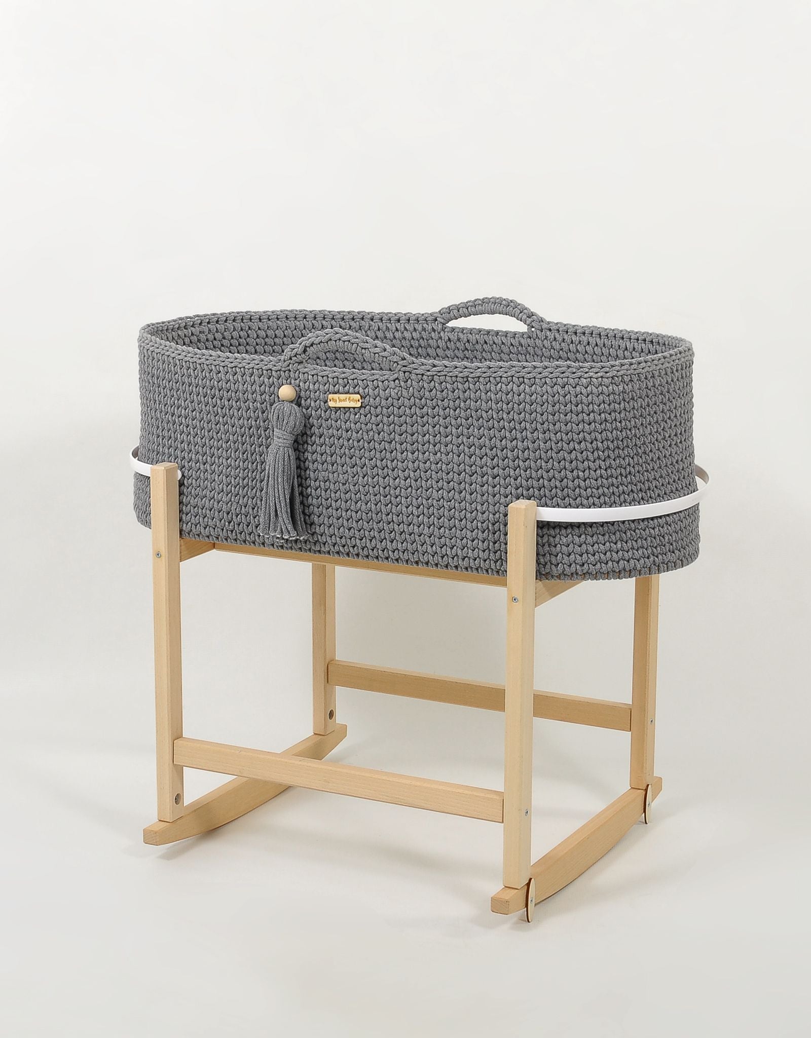 Moses basket BOHO Handmade with cradle - dark grey