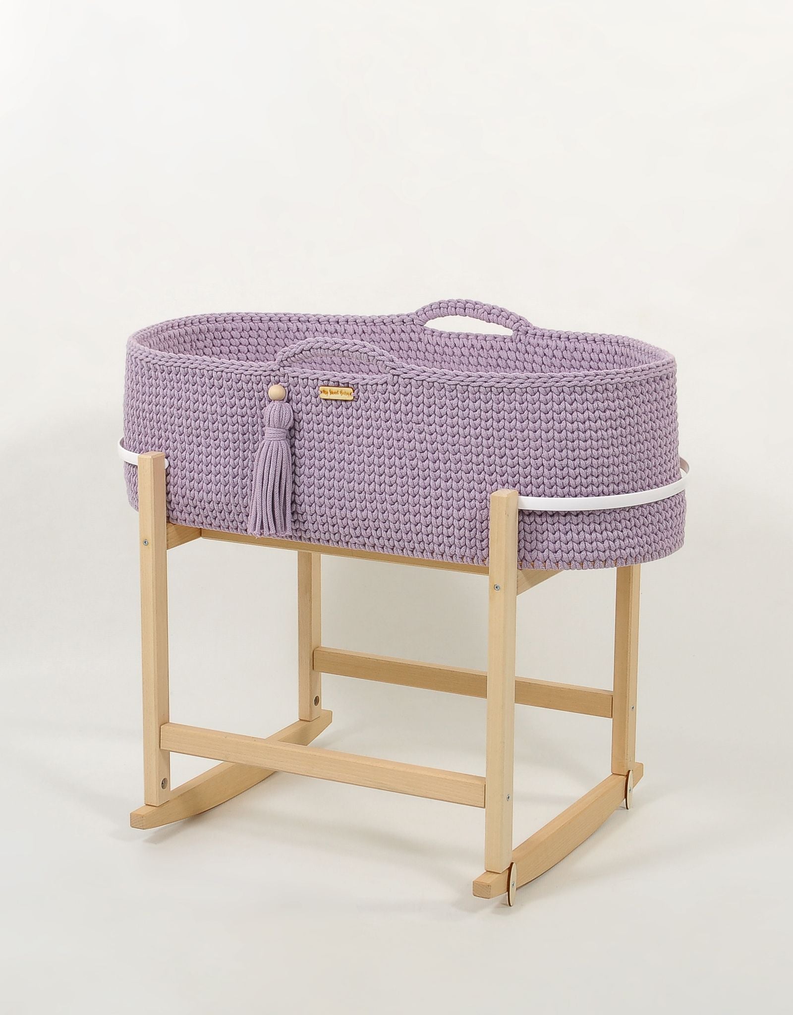 Moses basket BOHO Handmade with cradle - lila