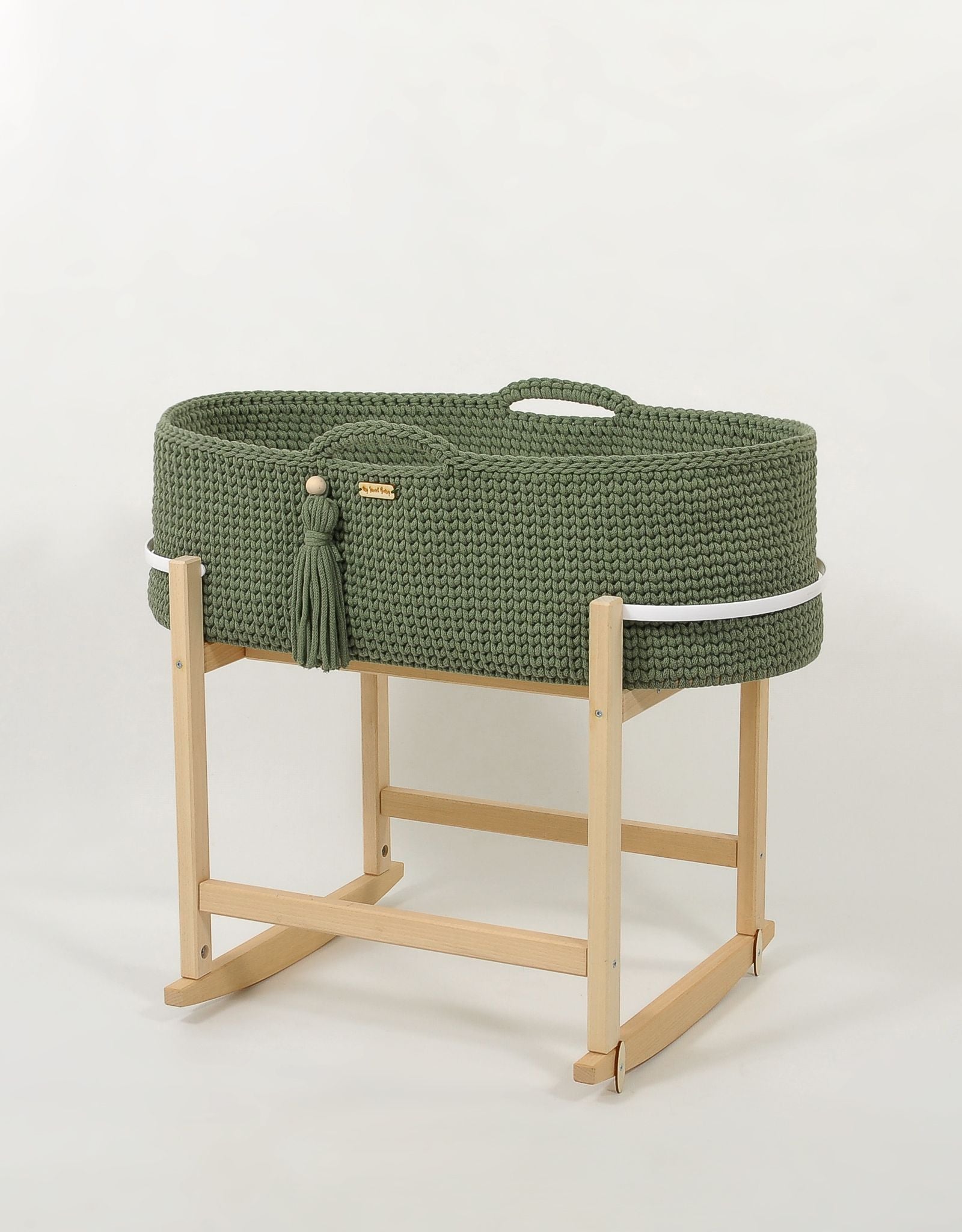 Moses basket BOHO Handmade with cradle - pistachio