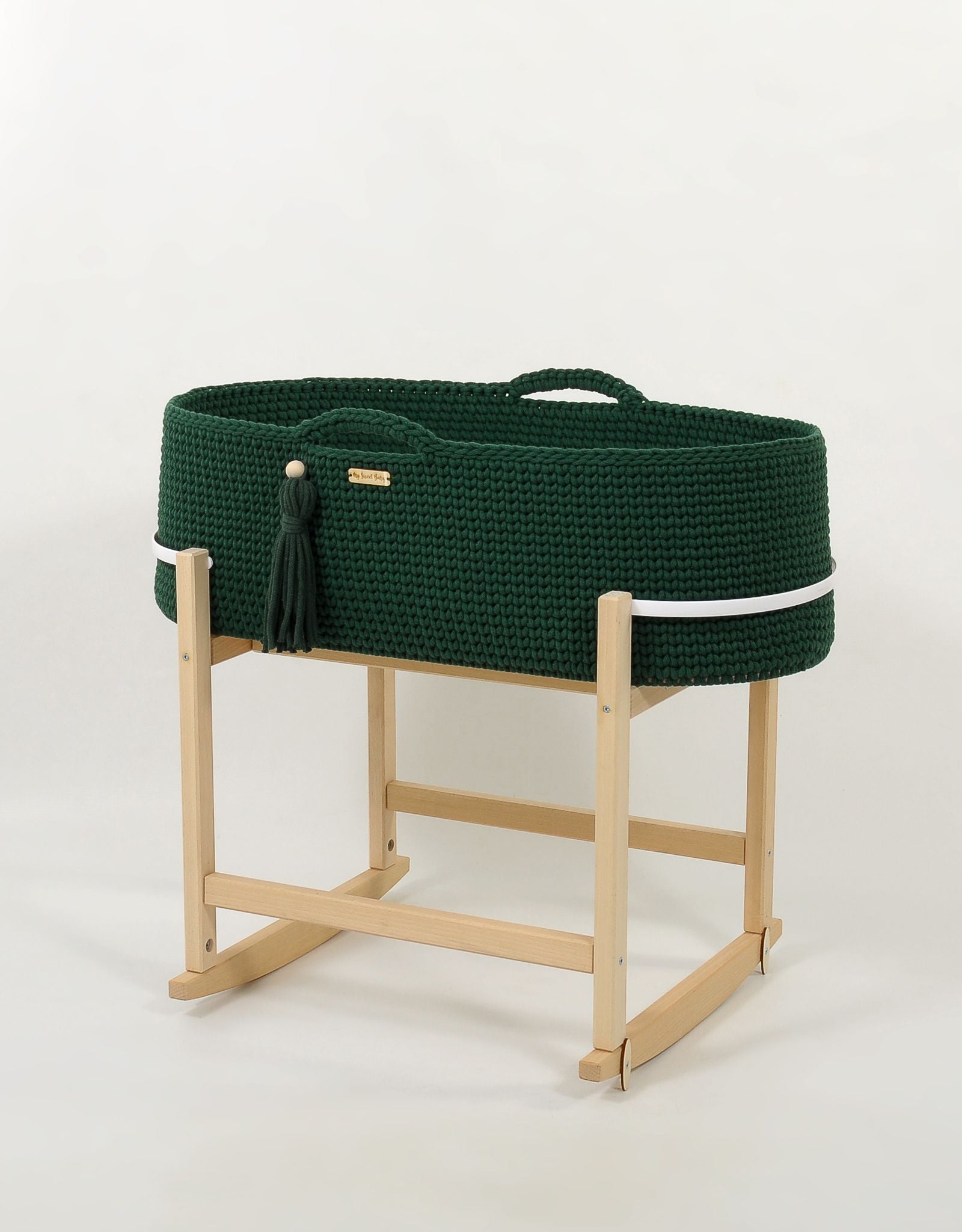 Moses basket BOHO Handmade with cradle - bottle green