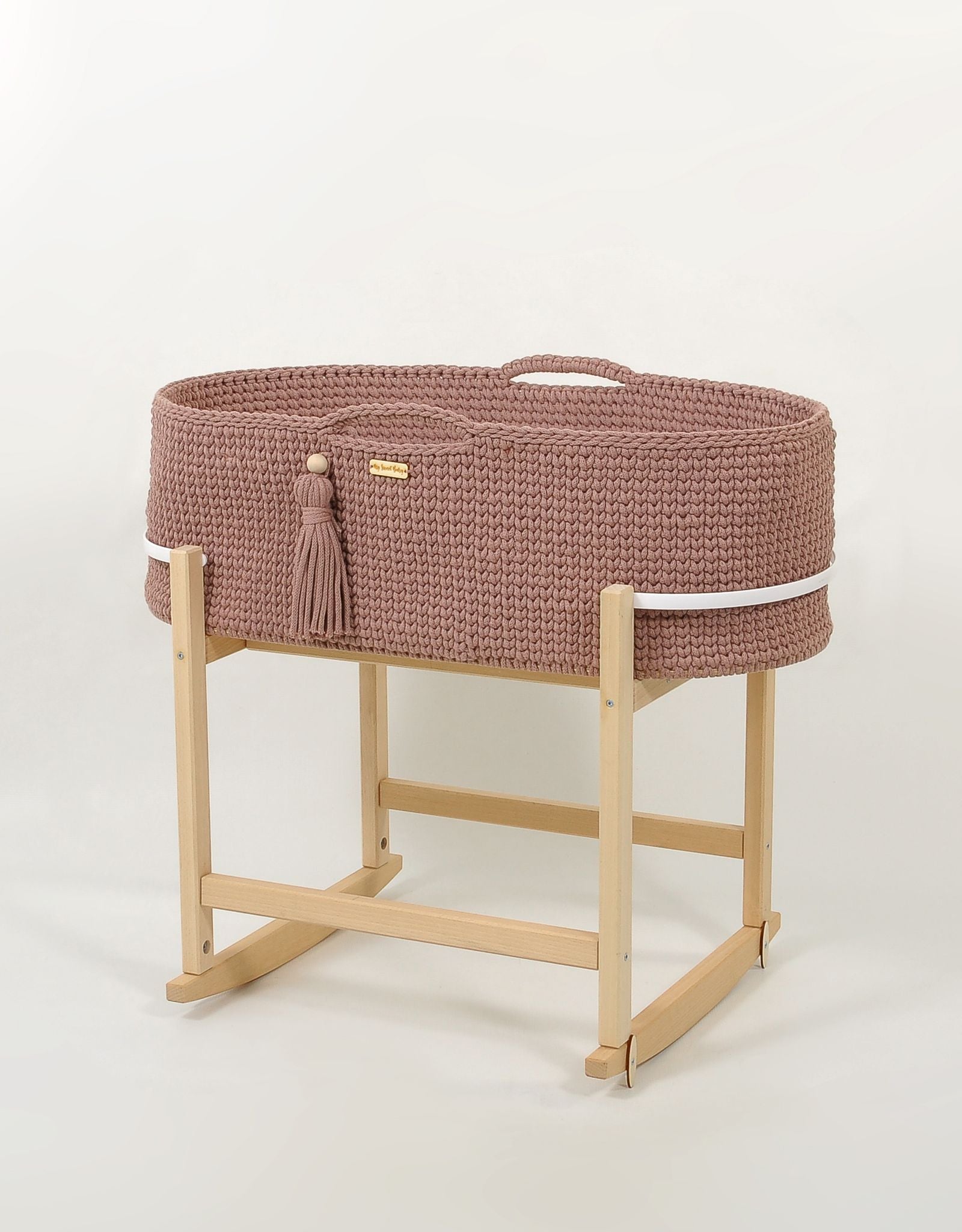 Moses basket BOHO Handmade with cradle - mauve