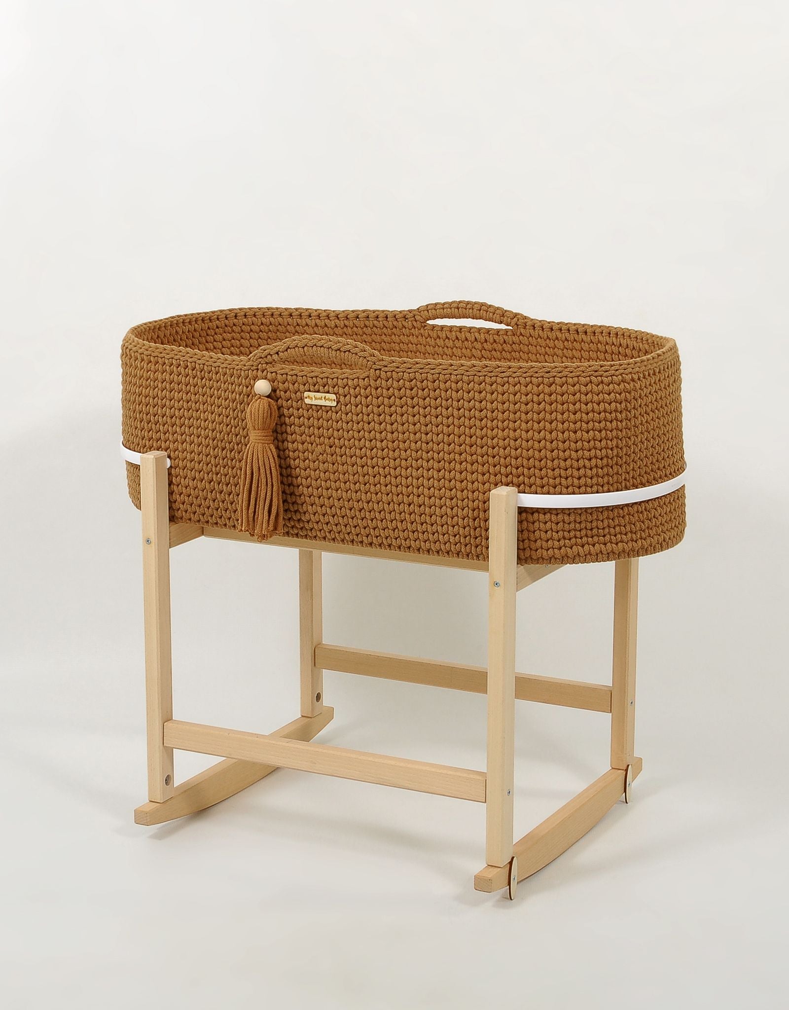 Moses basket BOHO Handmade with cradle - caramel