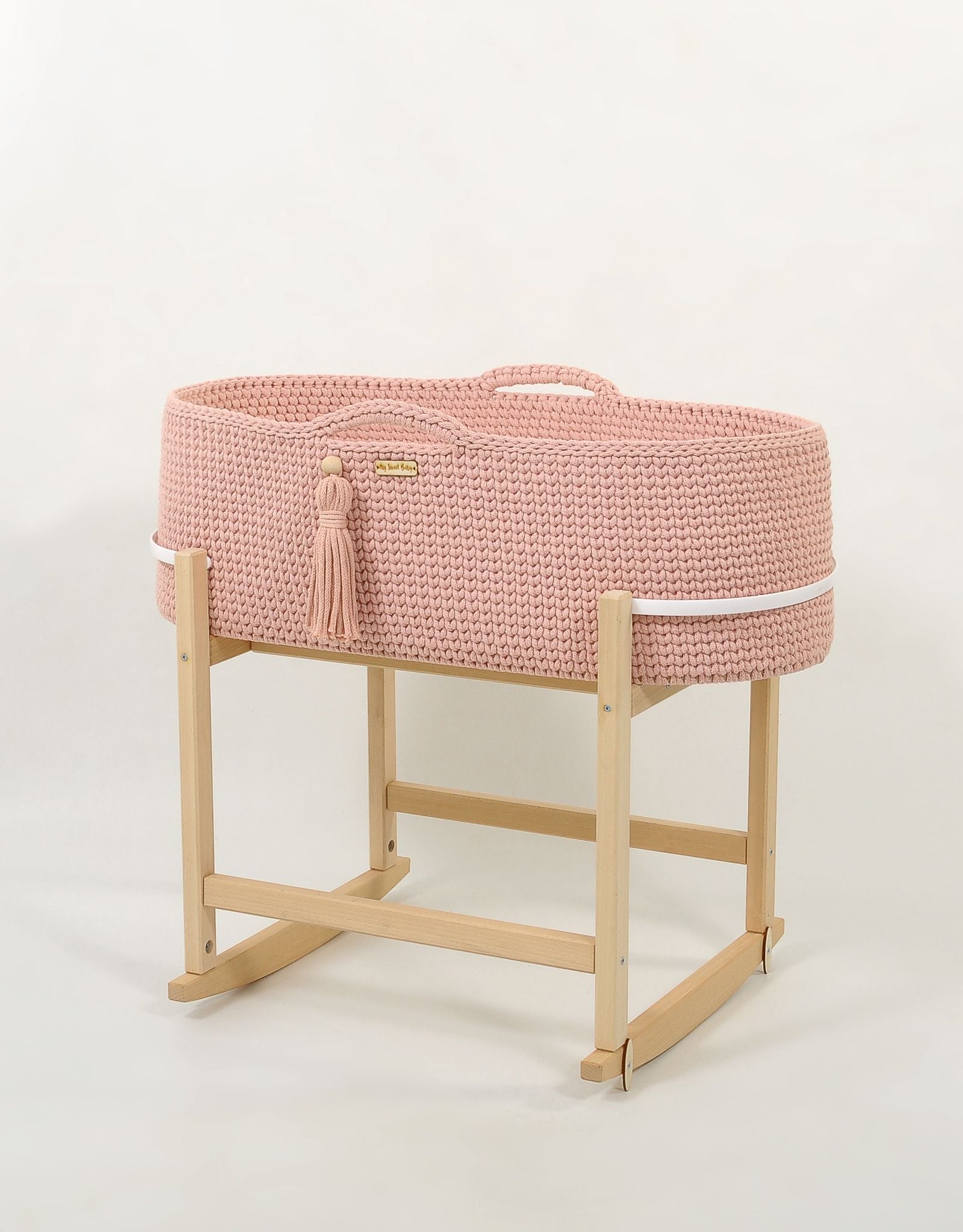Moses basket BOHO Handmade with cradle - pastel pink