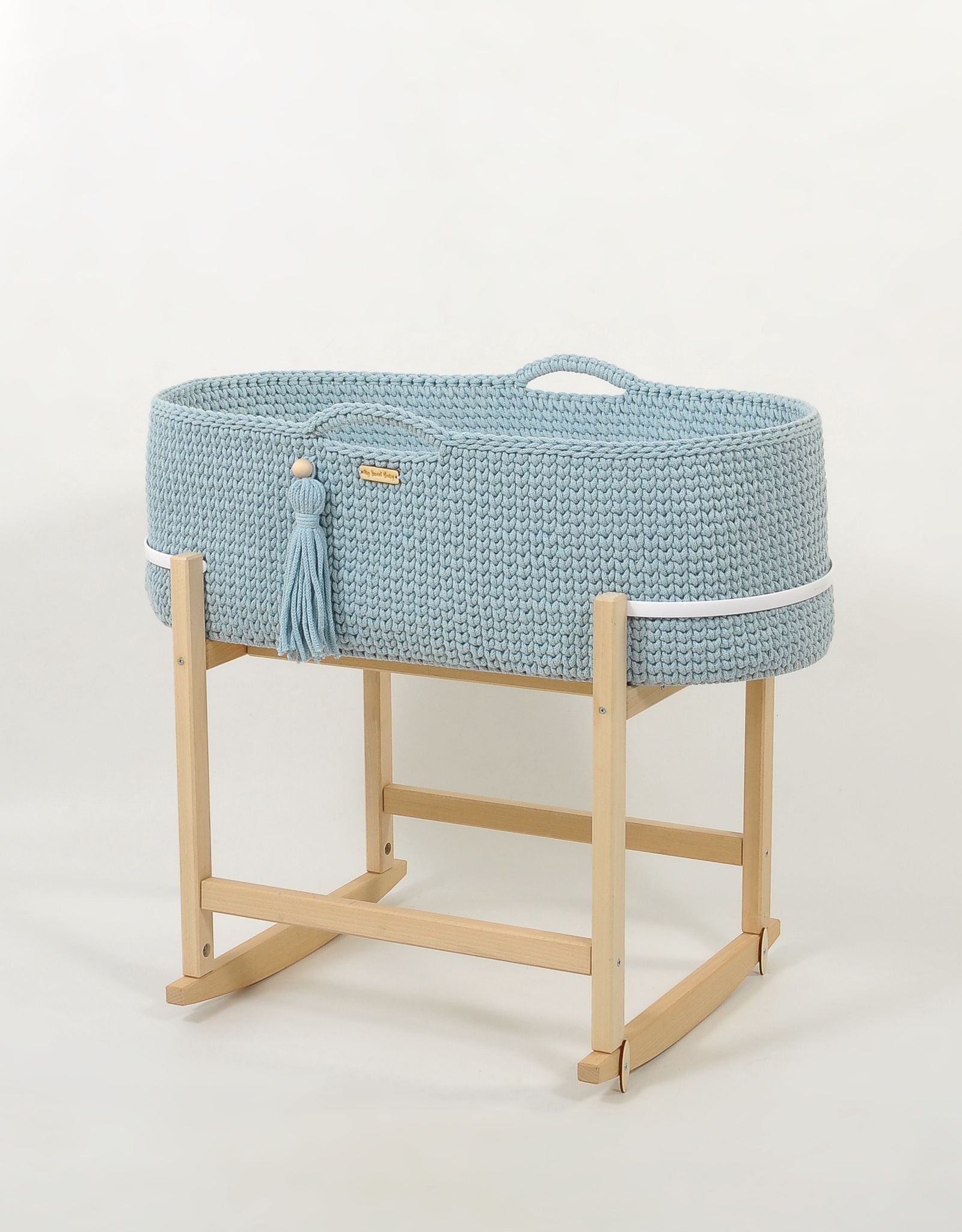 Moses basket BOHO Handmade with cradle - misty blue