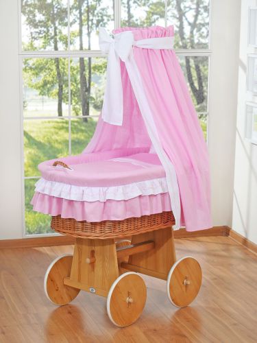 Moses Basket Wicker drape crib Bellamy - natural + pink bedding
