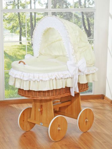 Moses Basket Wicker hood crib Bellamy - natural + cream bedding