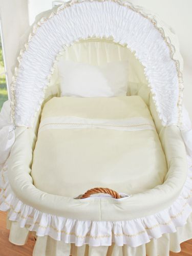 Moses Basket Wicker hood crib Bellamy - natural + cream bedding