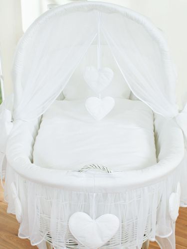 Moses Basket Wicker hood crib Amelie - white + white bedding