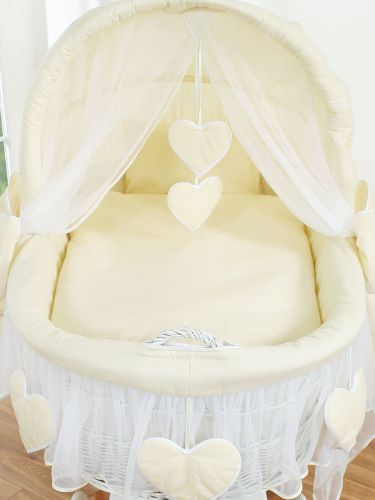 Moses Basket Wicker hood crib Amelie - white + cream bedding