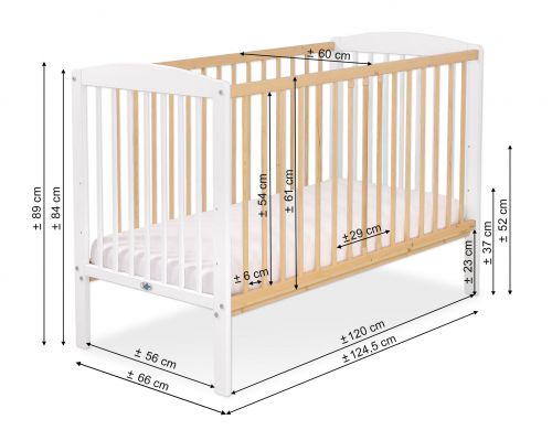 Wooden baby cot 120x60cm Leonardo white - natural wood