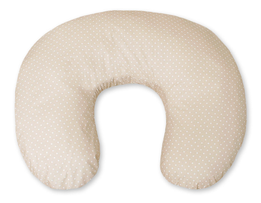 Breastfeeding Pillow Nursing Croissant Pillow, removable, Hands-Free Feeding - polka dots on beige