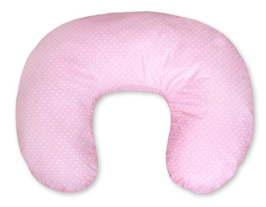 Breastfeeding Pillow Nursing Croissant Pillow, removable, Hands-Free Feeding - polka dots on pink