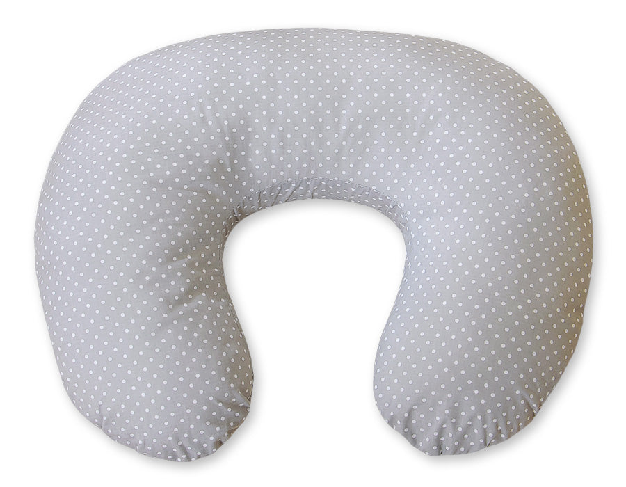 Breastfeeding Pillow Nursing Croissant Pillow, removable, Hands-Free Feeding - polka dots on gray
