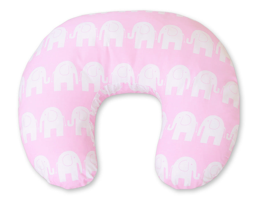 Breastfeeding Pillow Nursing Croissant Pillow, removable, Hands-Free Feeding - Elephants pink