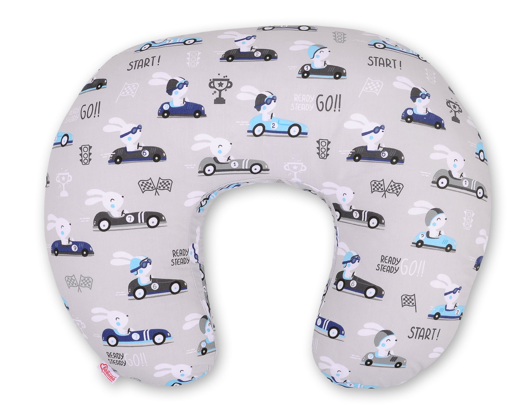 Breastfeeding Pillow Nursing Croissant Pillow, removable, Hands-Free Feeding- gray rabbits