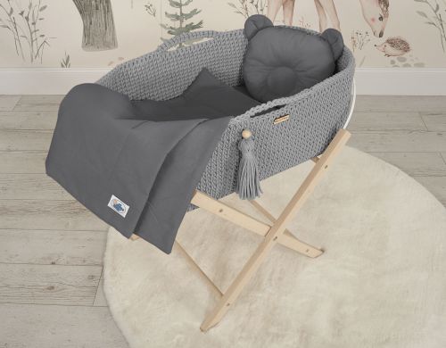 Moses basket BOHO Handmade cotton with mattress - dark gray
