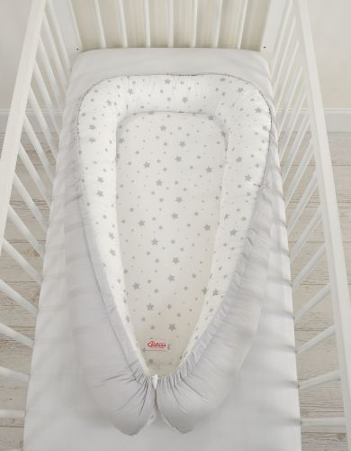 Baby nest double-sided Premium Cocoon for infants BOBONO- mini gray stars/ grey