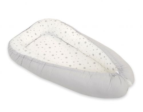 Baby nest double-sided Premium Cocoon for infants BOBONO- mini gray stars/ grey