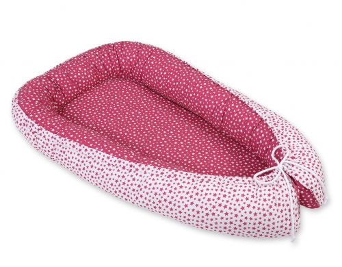Baby nest double-sided Premium Cocoon for infants BOBONO- wine red stars