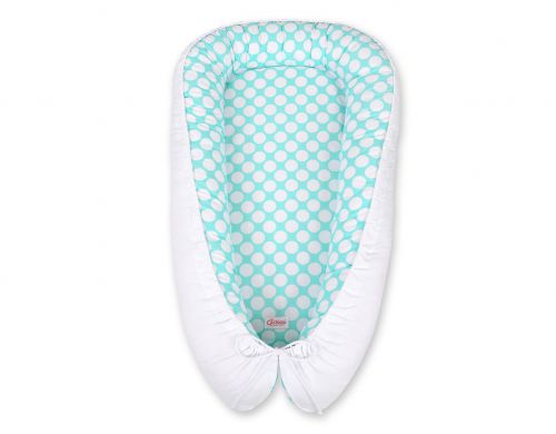 Baby nest double-sided Premium Cocoon for infants BOBONO- turquoise with dots/white