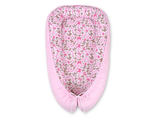 Baby nest double-sided Premium Cocoon for infants BOBONO- pink butterflies/pink