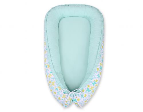 Baby nest double-sided Premium Cocoon for infants BOBONO- blue butterflies/mint