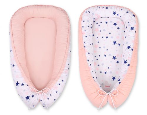 Baby nest double-sided Premium Cocoon for infants BOBONO- navy blue stars/powder pink