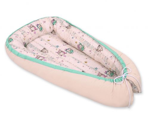 Baby nest double-sided Premium Cocoon for infants BOBONO- owls cream/powder pink