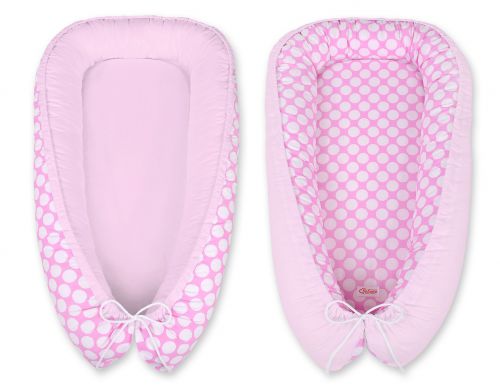 Baby nest double-sided Premium Cocoon for infants BOBONO- pink with white dots/pink