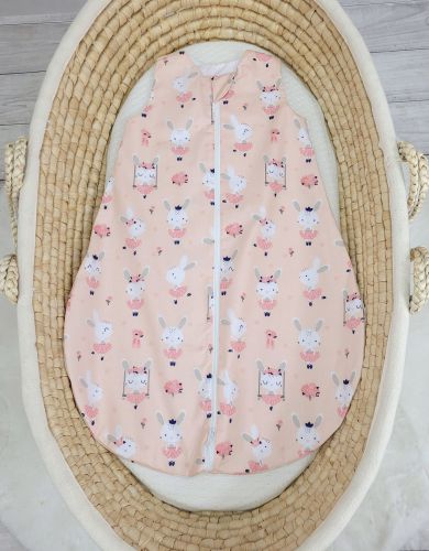 Cotton baby sleeping bag S 0-6 months for summer TOG 1.0 - ballerina bunnies in pink