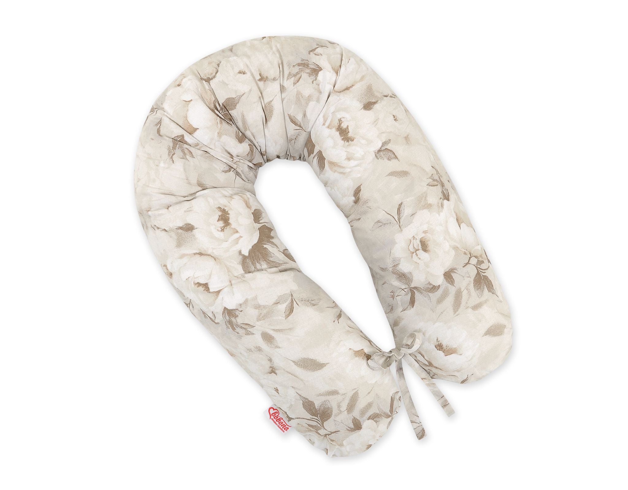 Pregnancy pillow- Longer, removable pillowcase - Peonies beige