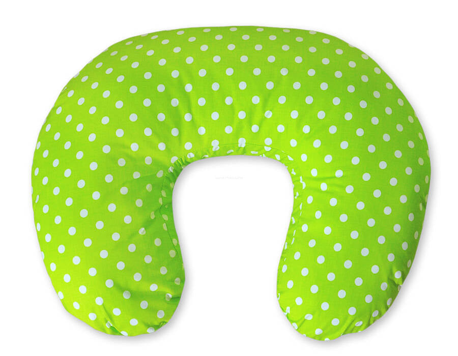 Breastfeeding Pillow Nursing Croissant Pillow, removable, Hands-Free Feeding - white dots on green