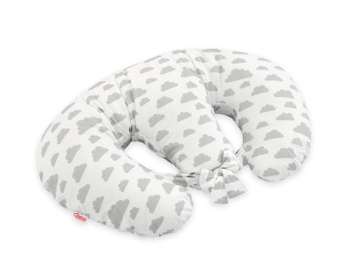 Twin nursing pillow, Breastfeeding Croissant Pillow, removable, Hands-Free Feeding- clouds gray