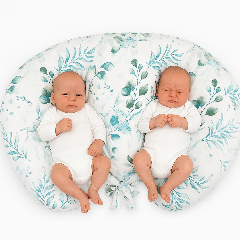 Twin nursing pillow, Breastfeeding Croissant Pillow, removable, Hands-Free Feeding- eucaliptus mint