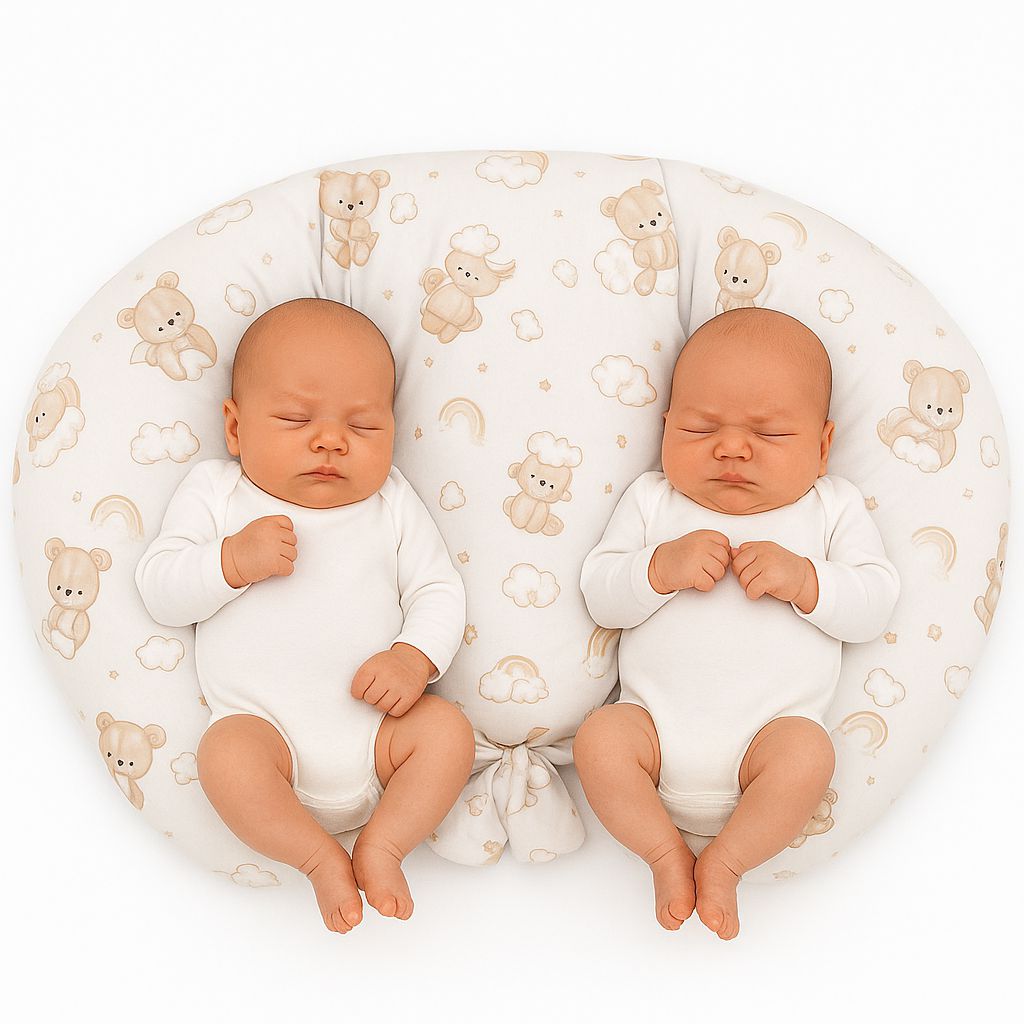 Twin nursing pillow, Breastfeeding Croissant Pillow, removable, Hands-Free Feeding- rainbow bear