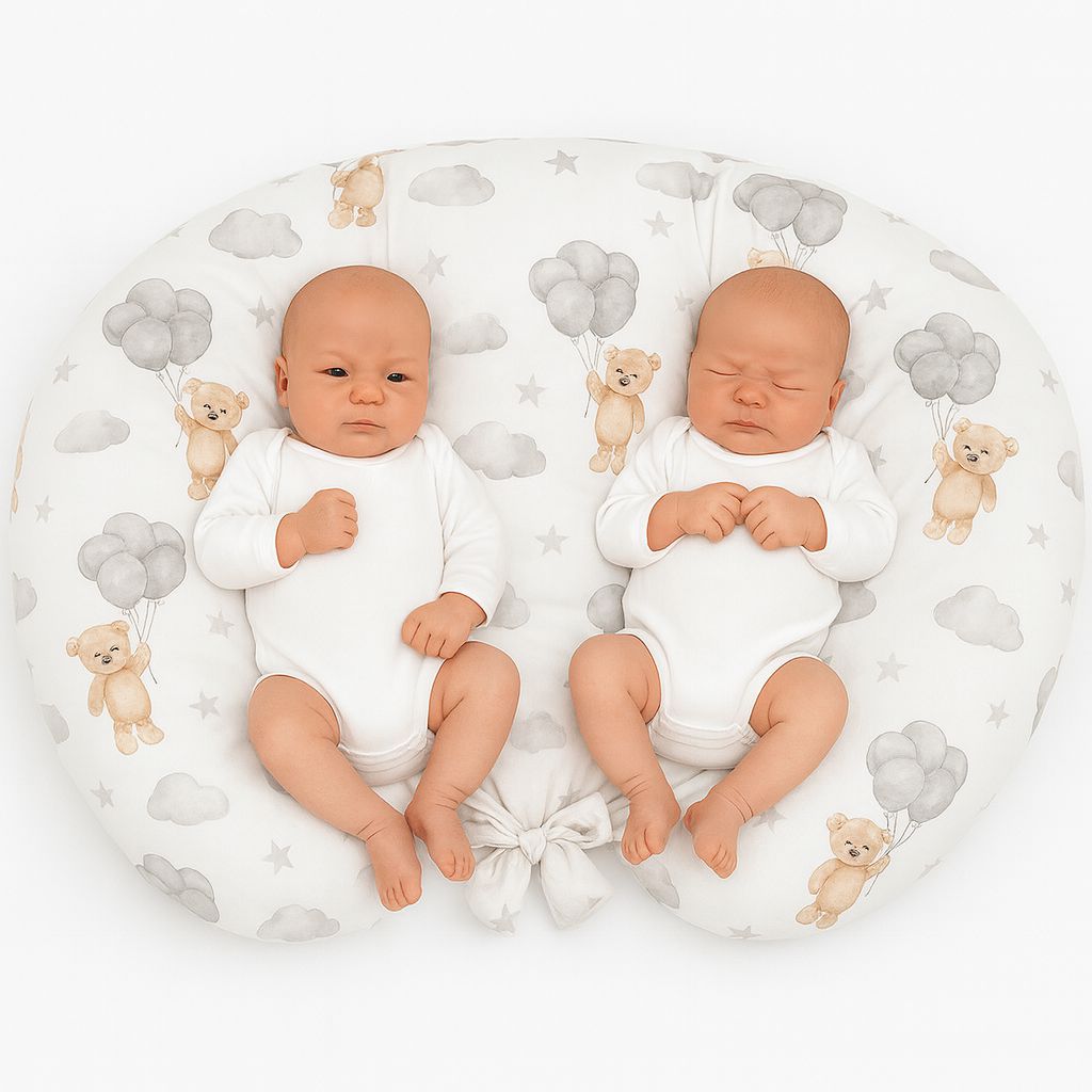 Twin nursing pillow, Breastfeeding Croissant Pillow, removable, Hands-Free Feeding- teddy bear