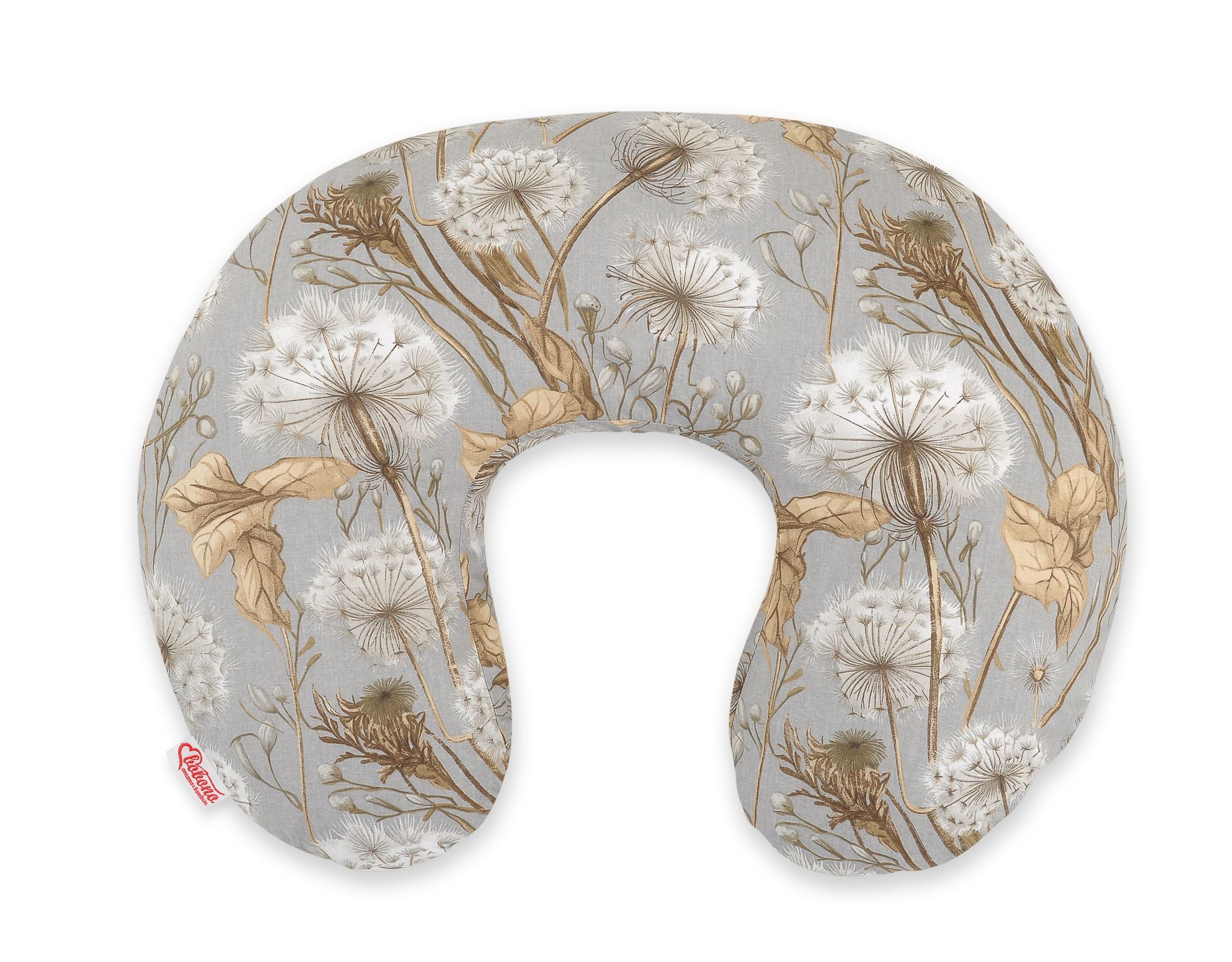 Breastfeeding Pillow Nursing Croissant Pillow, removable, Hands-Free Feeding- Dandelions grey