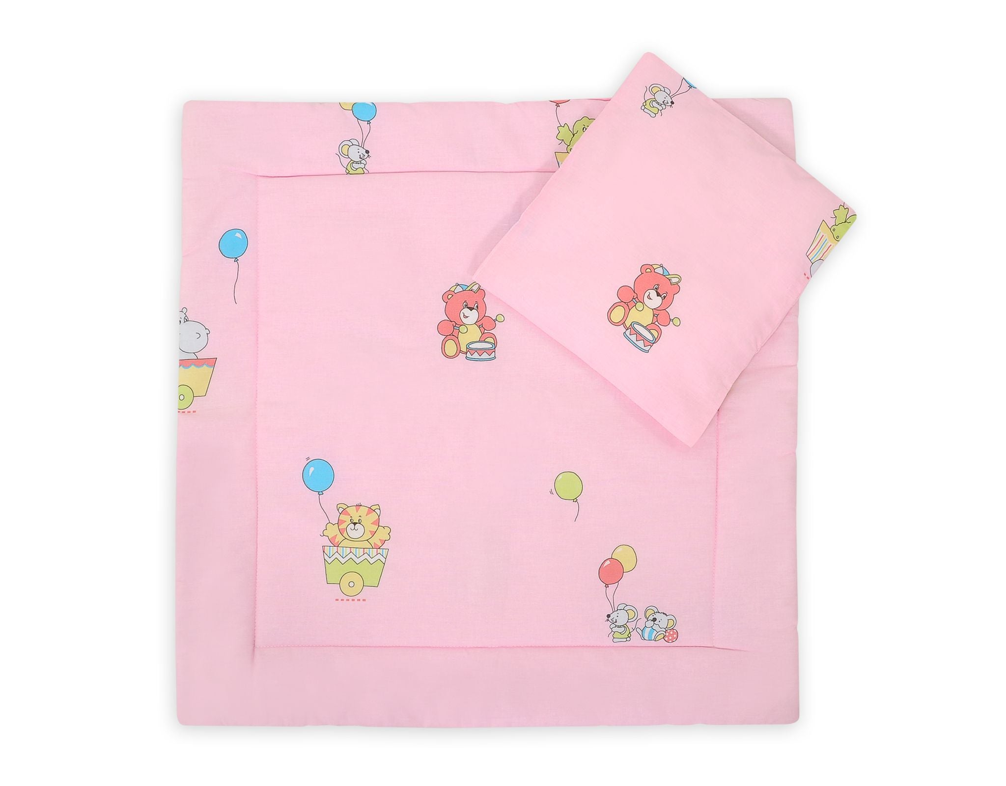 Pram bedding set with duvet and pillow 2pcs - Animals on pink
