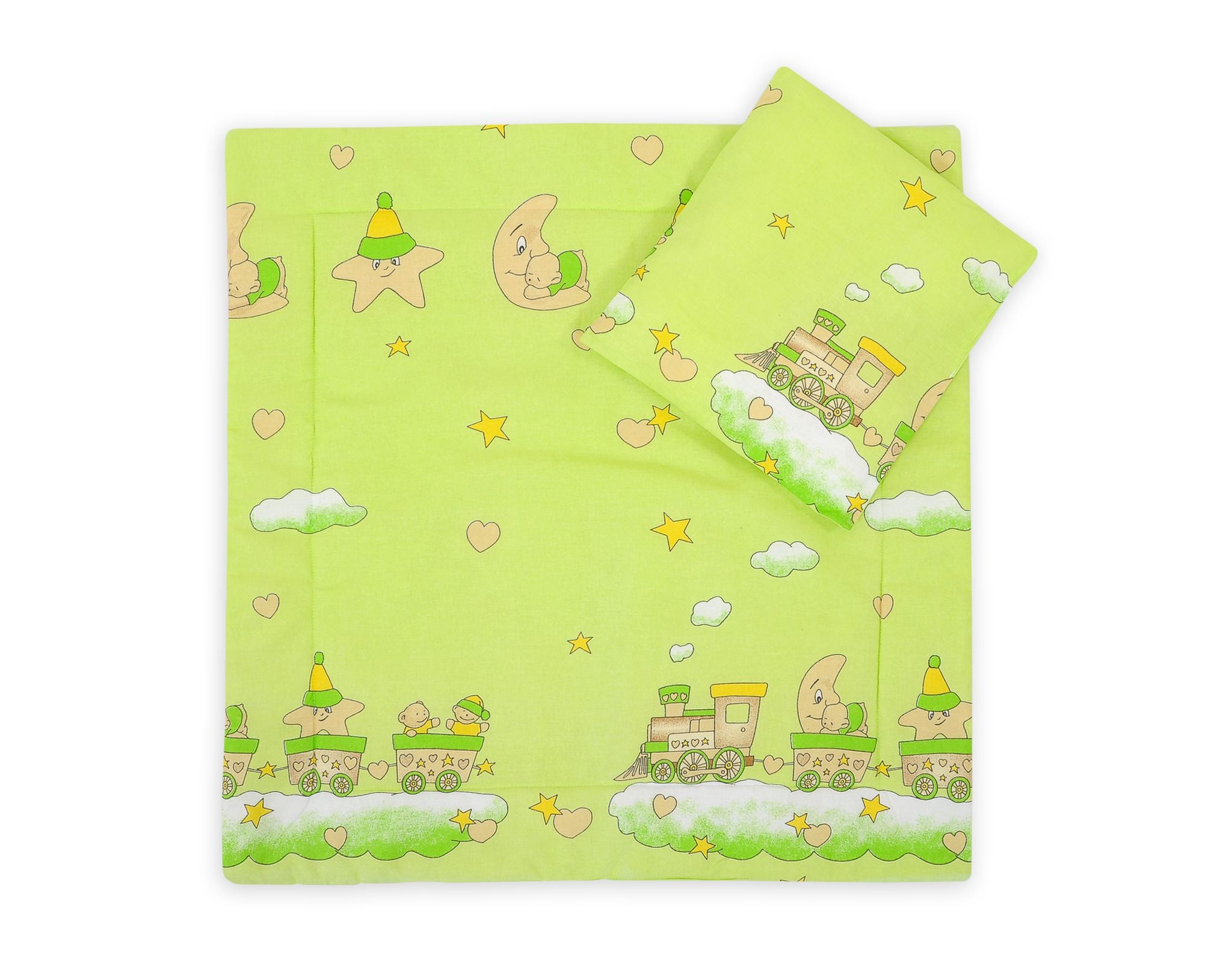Pram bedding set with duvet and pillow 2pcs - Fun green train