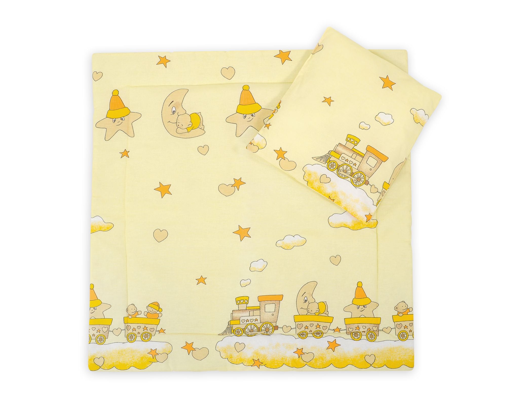 Pram bedding set with duvet and pillow 2pcs - Fun cream train
