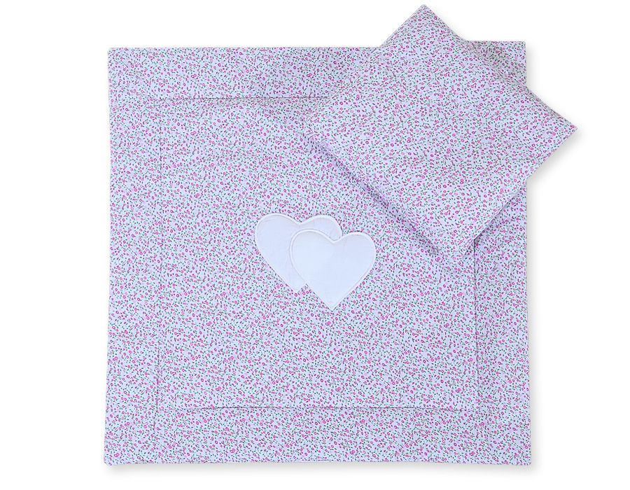 Pram bedding set with duvet and pillow 2pcs - Hearts pink flowers