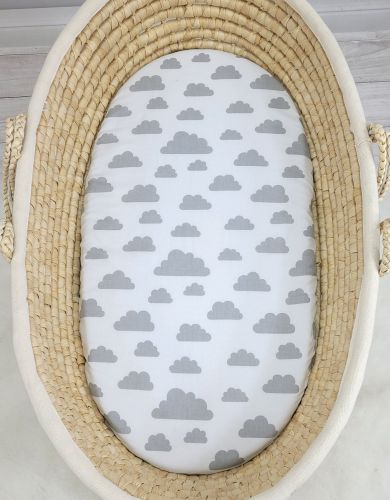 Sheet made of cotton for moses basket mattress 75x35 cm - Clouds gray