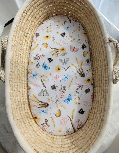 Sheet made of cotton for moses basket mattress 75x35 cm - Summer meadow