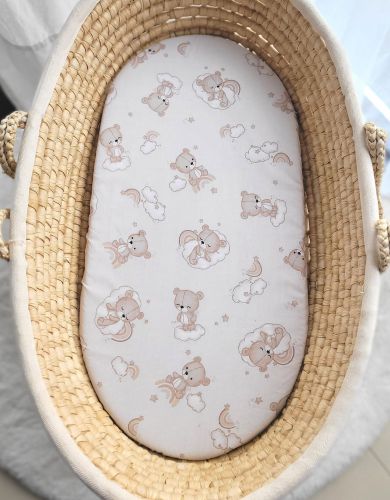 Sheet made of cotton for moses basket mattress 75x35 cm - Rainbow beige bear